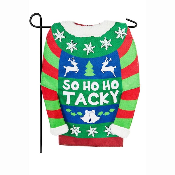 Evergreen 18 in. x 12.5 in. Tacky Holiday Sweater Garden Burlap Flag