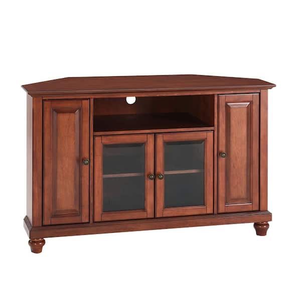 CROSLEY FURNITURE Cambridge 48 in. Cherry Wood Corner TV Stand Fits TVs Up to 52 in. with Storage Doors