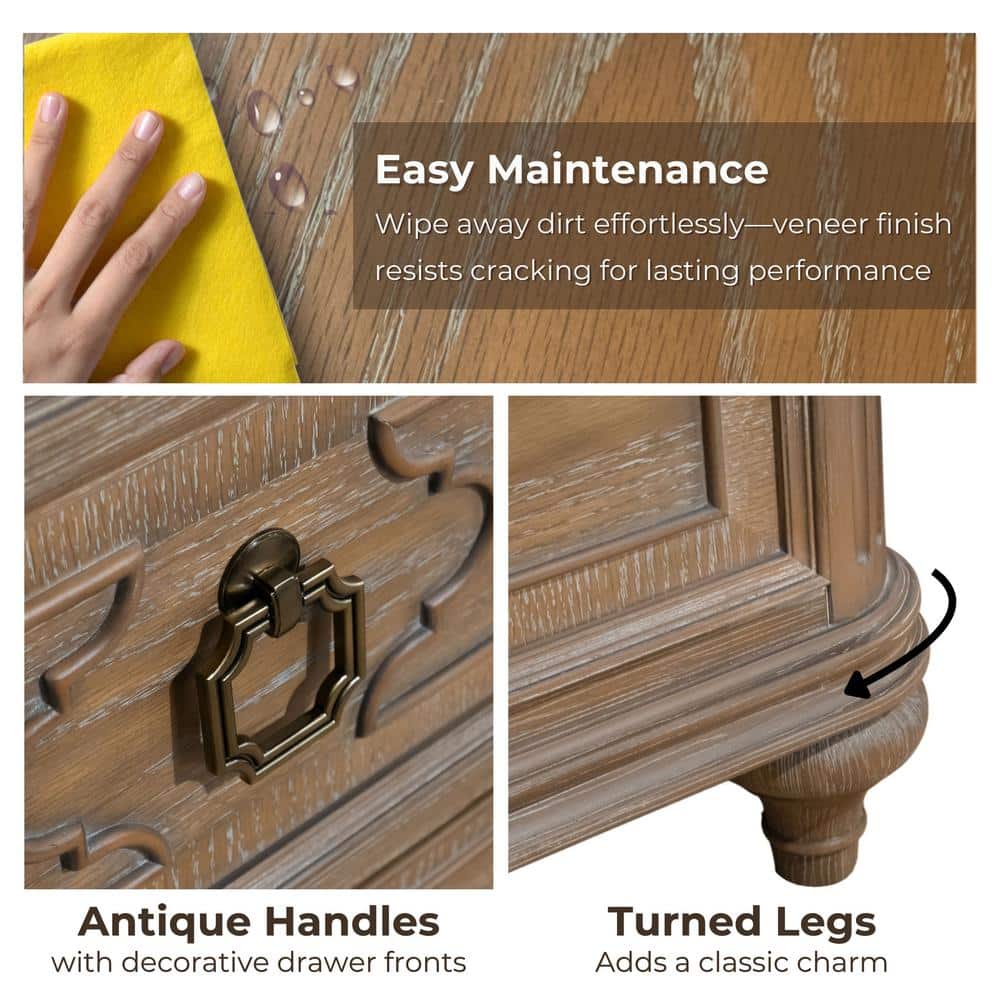 Rustic Oak 64" Farmhouse Dresser with Felt Lined Drawers