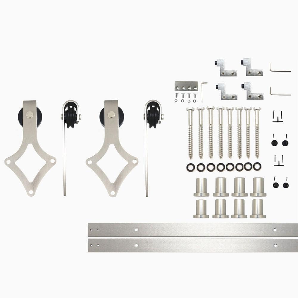 11 ft./132 in. Brushed Nickel Non-Bypass Sliding Barn Door Hardware Kit Diamond Design Roller for Double Doors price history on PriceWatchPro