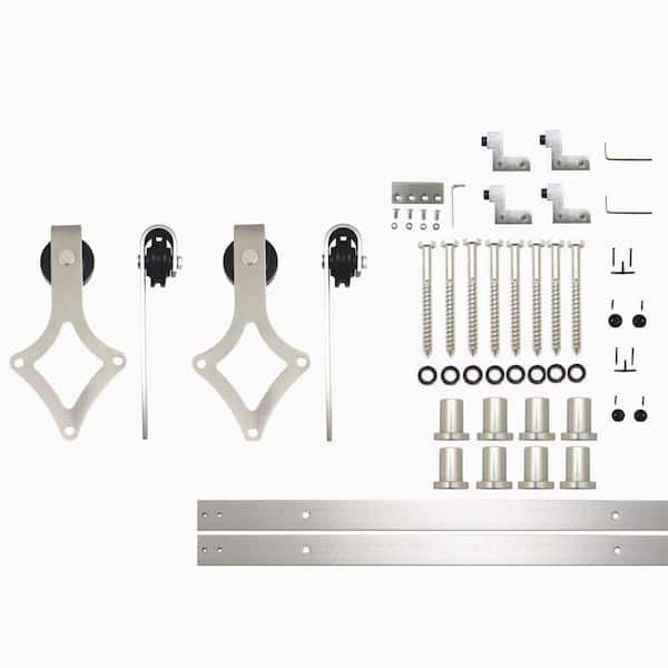 HOMACER 11 ft./132 in. Brushed Nickel Non-Bypass Sliding Barn Door Hardware Kit Diamond Design Roller for Double Doors