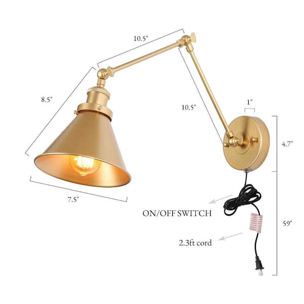 LNC Brass Swing Arm Wall Lamp Modern Gold Linear 1-light Hardwired