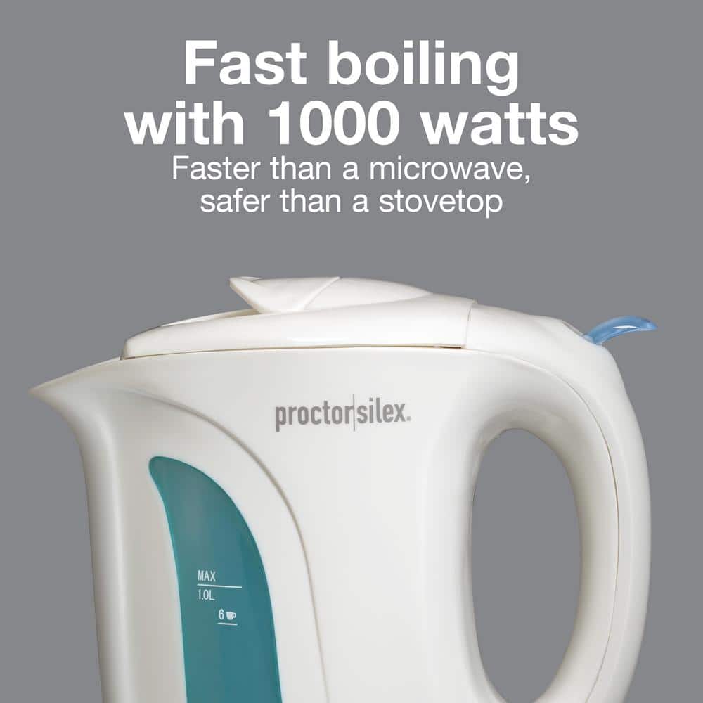 Proctor Silex 1 Liter White Electric Kettle with Auto Shutoff