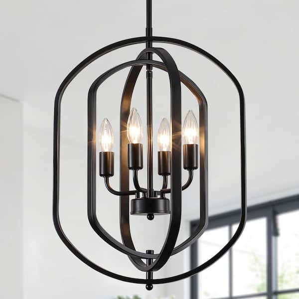 ETONIMERR 4-Light 16 in. Black Modern Geometric Chandelier