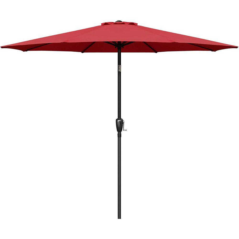 9 ft. Stainless Steel Crank Market Patio Umbrella in Red with Button Tilt a