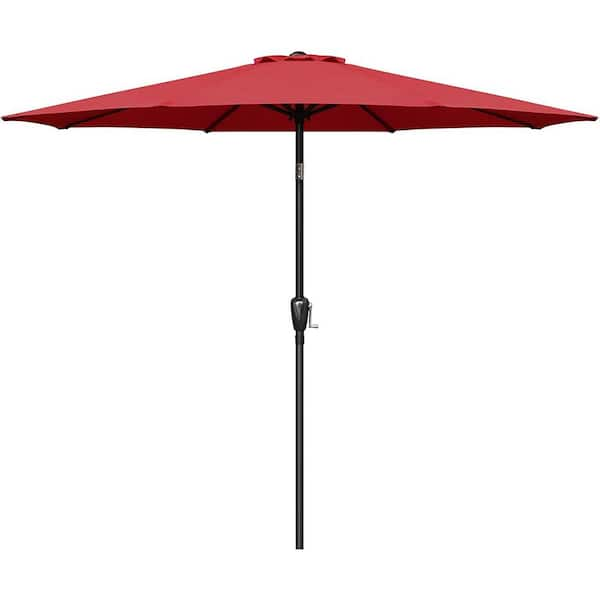 Unbranded 9 ft. Stainless Steel Crank Market Patio Umbrella in Red with Button Tilt and 8 Sturdy Ribs