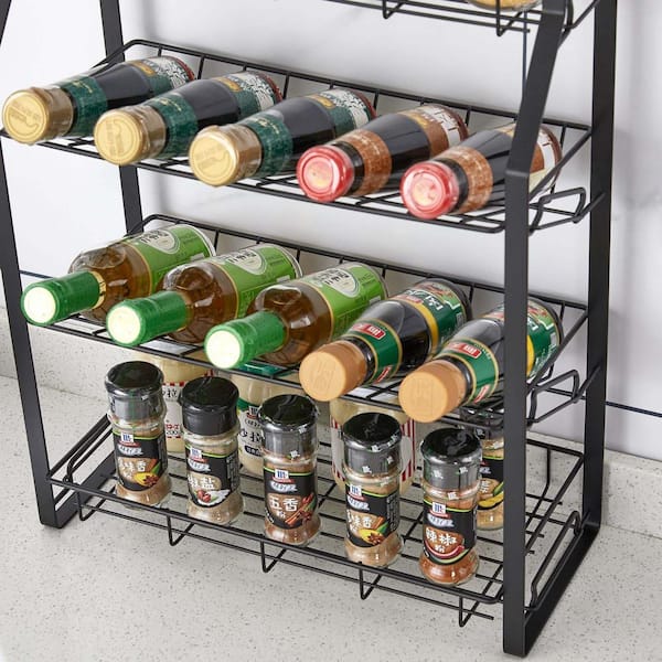 TBGFPO Double Layers Wood Storage Rack Kitchen Spice Rack Book Seasoning  Jar Bottle Holder Organizer Racks Shelves