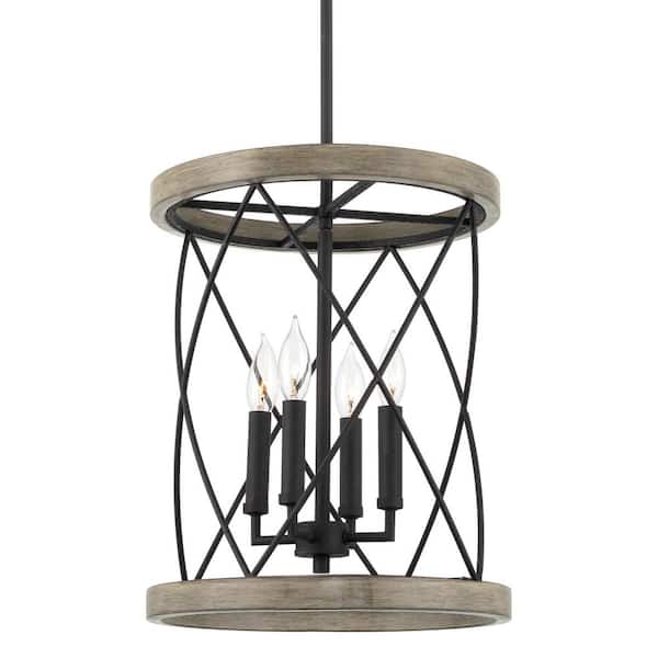 Kira Home Eleanor II 60-Watt 4-Light Textured Black Farmhouse Pendant Light, No Bulb Included
