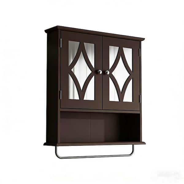 22in. W x 25.6 in. H Rectangular Brown Recessed or Surface Mount Medicine Cabinet without Mirror