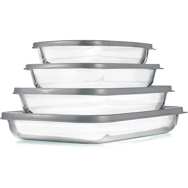 JoyJolt Glass Loaf Pans with Lids - Set of 3 ,Grey