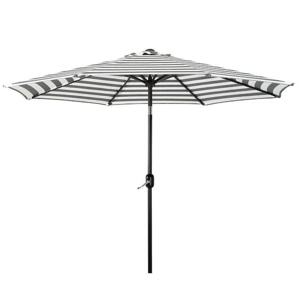 Tristen 9 ft. Outdoor Patio Crank and Tilt Market Table Umbrella in Gray/White Stripe