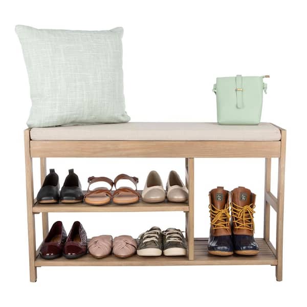 Lavish Home Shoe Storage Bench with Cushioned Seat, Brown
