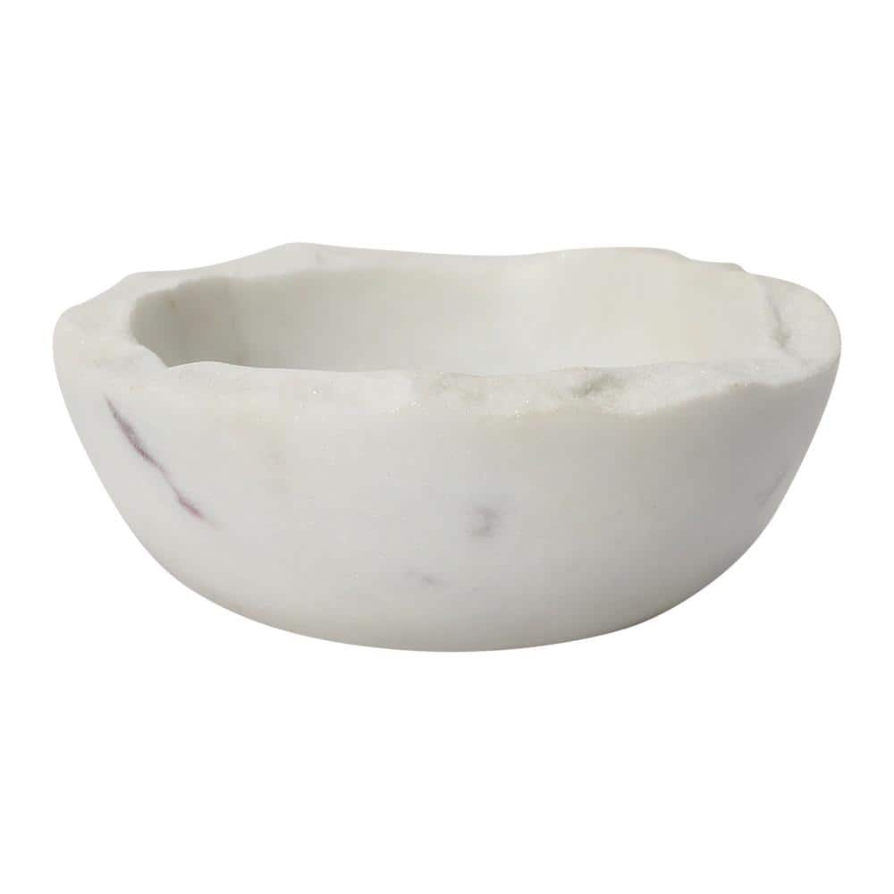 Storied Home 4 in. 13.3 fl. oz. White Marble Serving Bowl with Raw Edge