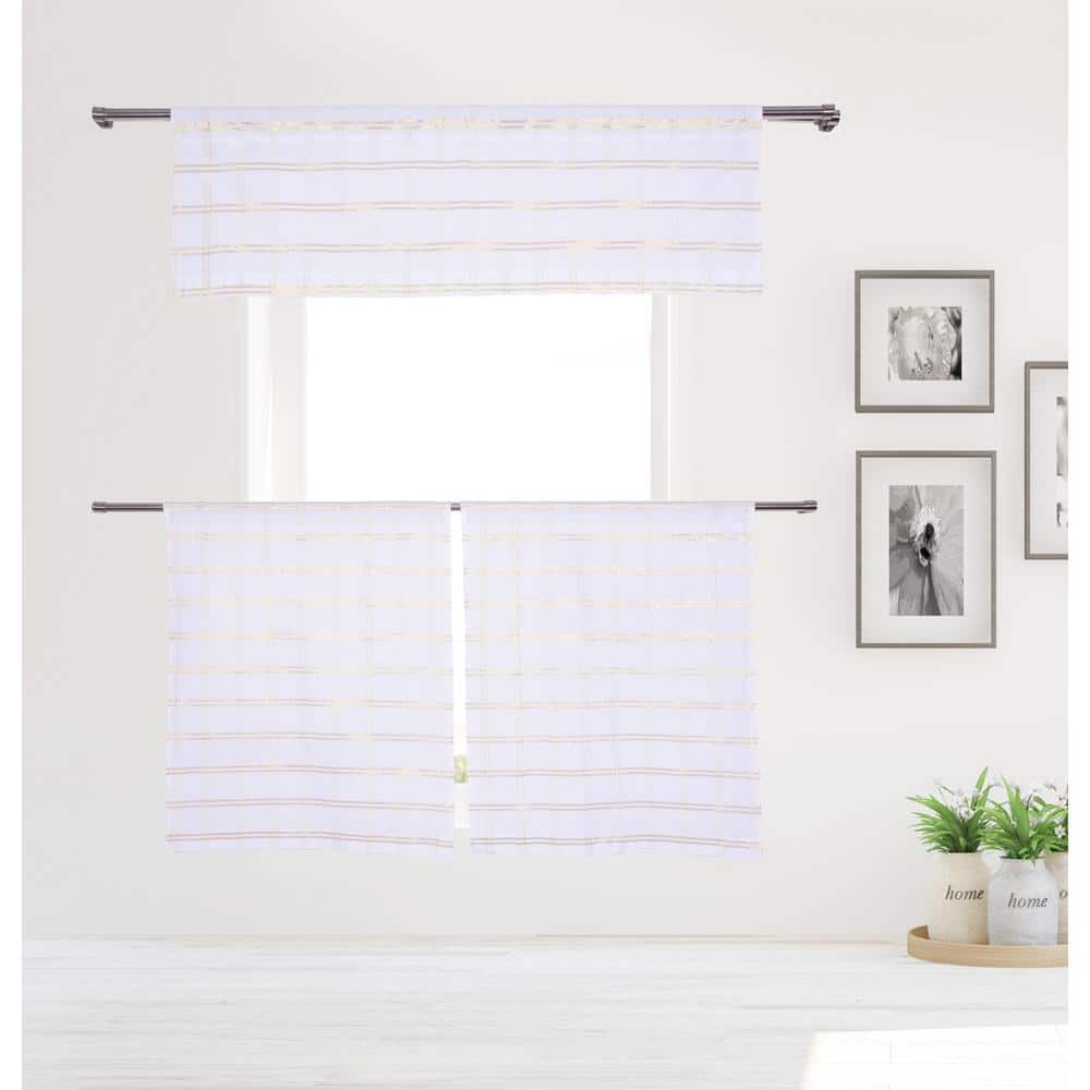 White-Gold Buffalo Check Rod Pocket Room Darkening Curtain - 15 in. W x 58 