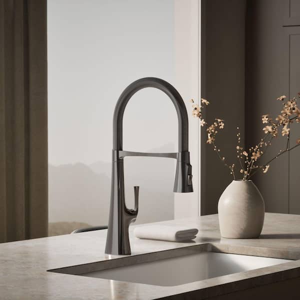 Graze Semi-Professional Single Handle Pull Down Sprayer Kitchen Faucet in Vibrant Titanium