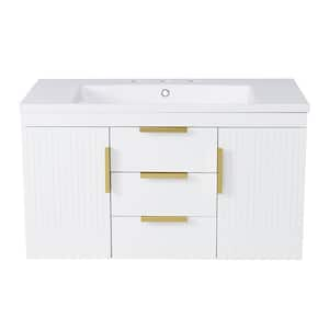 36 in. Wall Mounted White Bath Vanity with White Resin Sink Top, Floating Storage Cabinet with 2-Drawers, 2-Doors