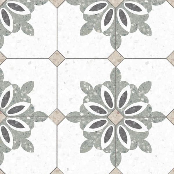 Riviera Octagon Antibes Verde with Taco Beige 8 in. x 8 in. Porcelain Floor and Wall Tile (11.25 sq. ft. /Case)
