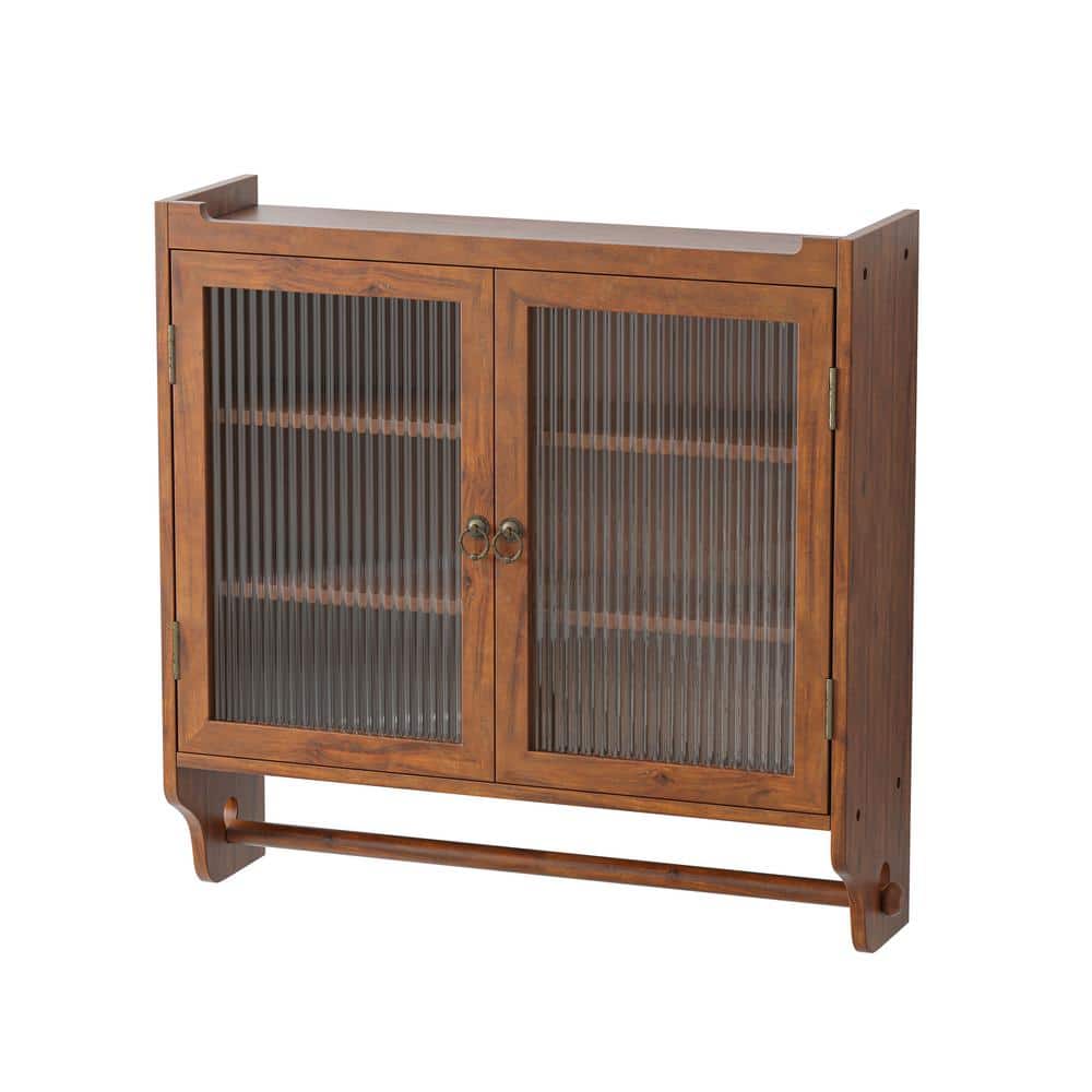 24.8 in. W x 7.08 in. D x 23.62 in. H Bathroom Storage Wall Cabinet with Glass Doors and Towel Rack in Brown price history on PriceWatchPro