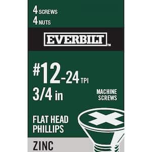#12-24 x 3/4 in. Phillips Flat Head Zinc Plated Machine Screw (4-Pack)