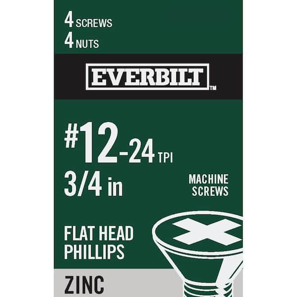 Everbilt #12-24 x 3/4 in. Phillips Flat Head Zinc Plated Machine Screw (4-Pack)