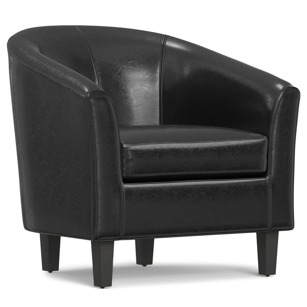 Austin Contemporary Barrel Armchair in Deluxe Black Faux Leather
