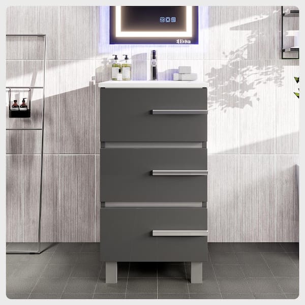 Eviva Eviva Deluxe 20 in.W x 18 in.D x 34in.H Single Freestanding Bath Vanity in Gray with White Porcelain Integrated Sink Top