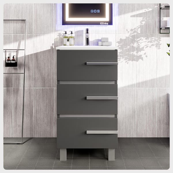 Deluxe 20 in. Single Sink Gray Bath Vanity with White Porcelain Top (Assembled)