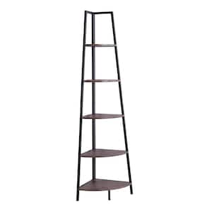 Jannelly 70.8 in. Rustic Brown Wood and Black Metal Frame 6 Tier Radia