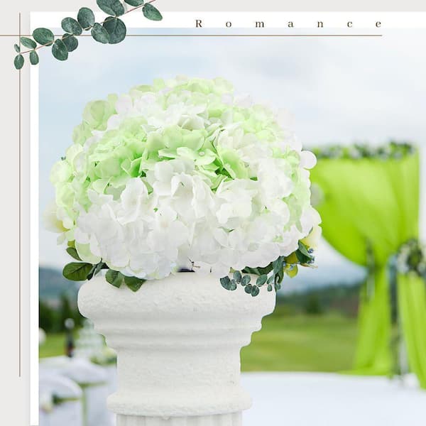 9.06 in. Green Outdoor Artificial Hydrangea Plastic Flower for