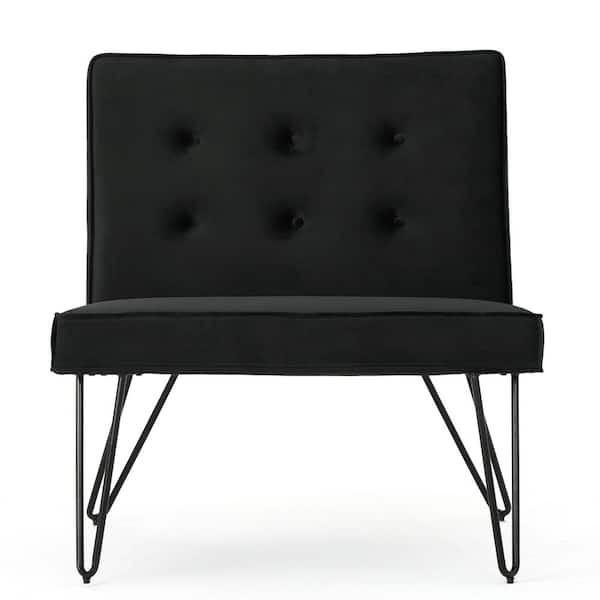 Noble House Darrow Modern Button Back Black Velvet Armless Chair