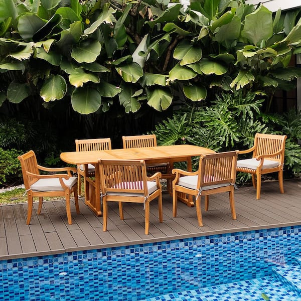 Cambridge Casual Mosko 7-Piece Teak Wood Outdoor Dining Set with Beige Cushion