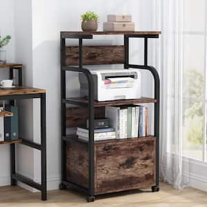 Bernise Brown 4 Tier Home Printer Stand with Lockable Rolling Wheels with Storage Shelves for Home Office Kitchen