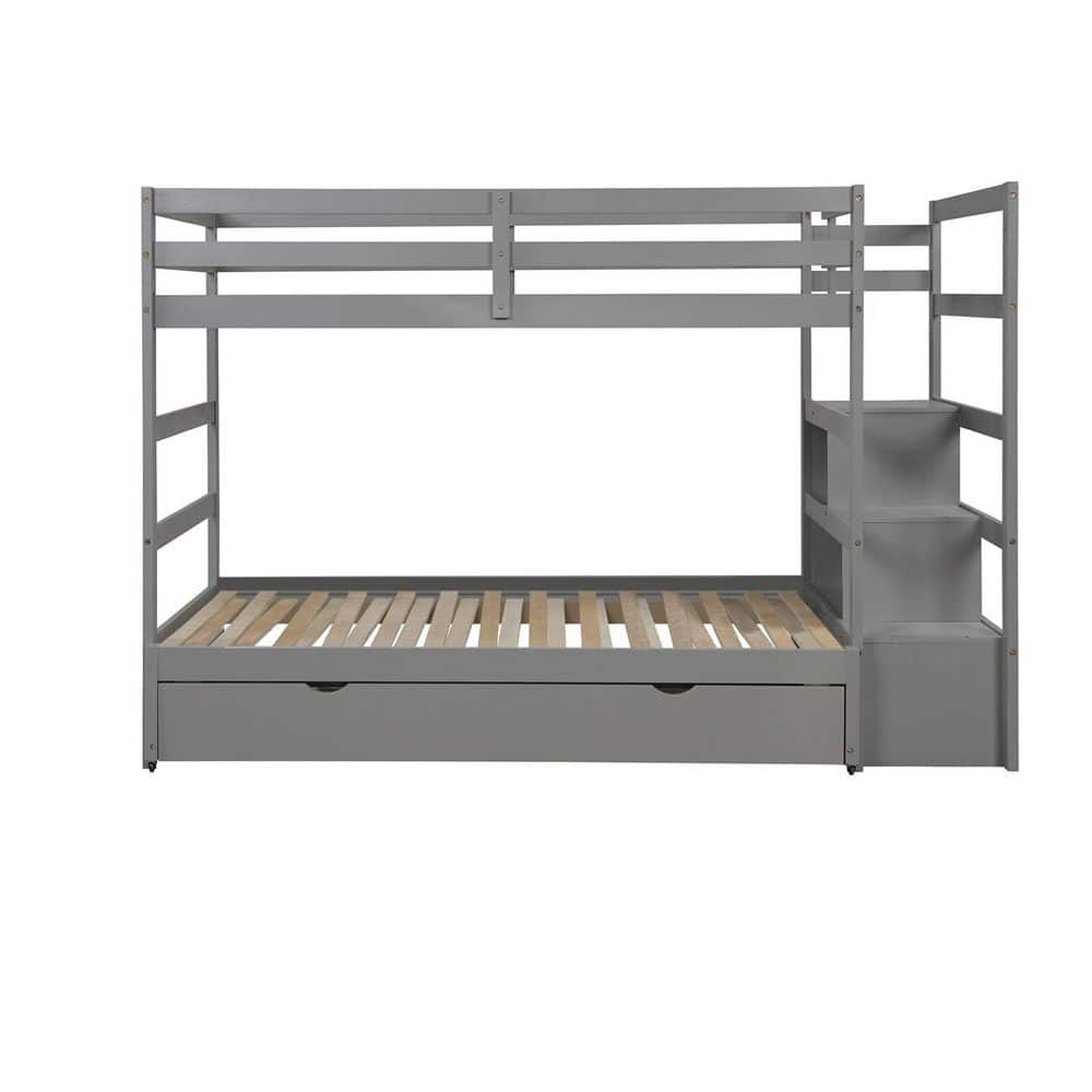 STICKON Gray Twin over Twin/King Extendable King Size Bunk Bed with ...