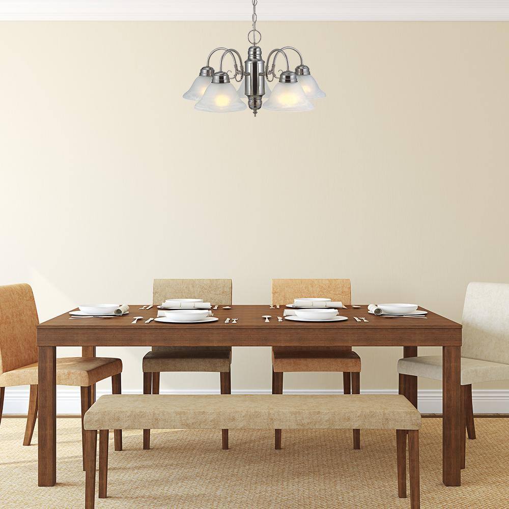 Satin Nickel 5-Light Chandelier with Alabaster Glass Shades