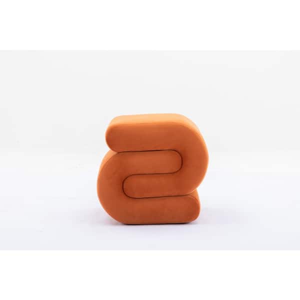 Unbranded Orange S-shape Velvet Fabric Ottoman Makeup Stool Footstool For Living Room