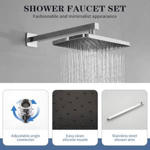Single Handle 3-Spray Square Shower Head Shower Faucet 2.5 GPM with High Pressure in. Polished Chrome(Valve Included)