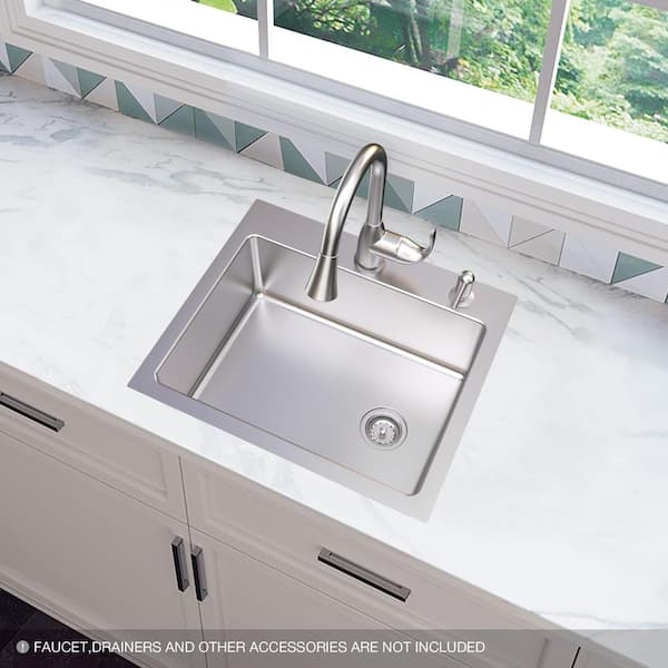 Dolancourt Tight Radius 25 in. Drop In / Under Mount Single Bowl 18 Gauge Stainless Steel Kitchen Sink