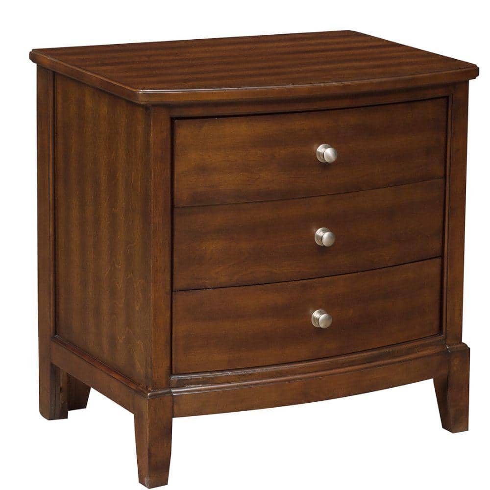 Benjara Dark Brown Solid Wood 3-Drawer Nightstand