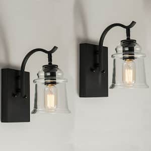 Houston 1-Light Black Dimmable Antique Armed Sconce With Glass Shade (Set of 2)