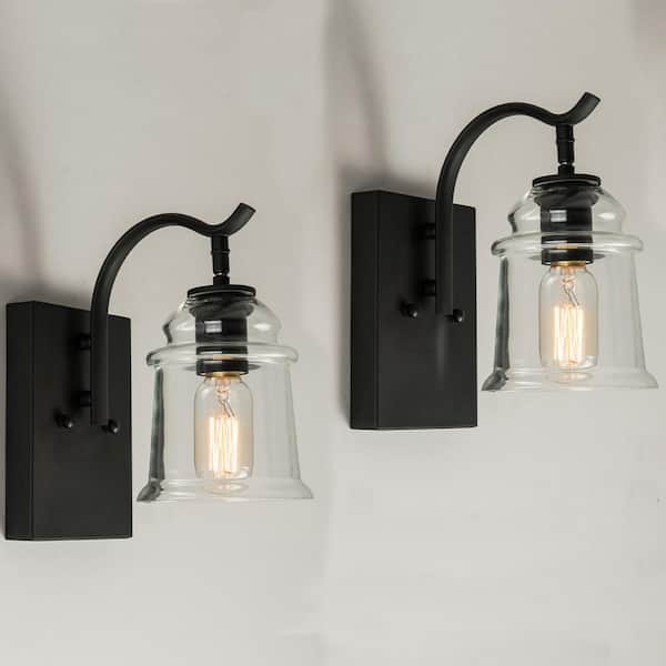 Maxax Houston 1-Light 5 in. W Black Dimmable Antique Armed Sconce With Glass Shade (2-Pack)