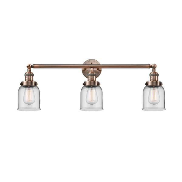 Innovations Bell 30 in. 3-Light Antique Copper Vanity Light with Clear Glass Shade