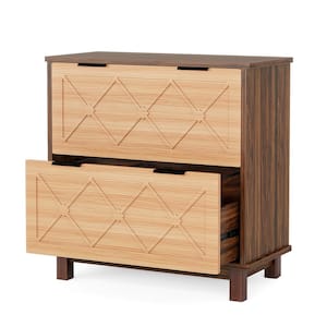 Atencio 2-Drawer Brown and Walnut File Cabinet Wood 33.46 in. W Lateral Modern File Cabinet for A4/Letter/Legal Size