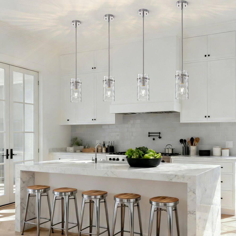 Brushed Nickel Water Ripple Glass Pendant Lights 2-Pack for Kitchen Island, Modern Mini Hanging Ceiling Light price history on PriceWatchPro