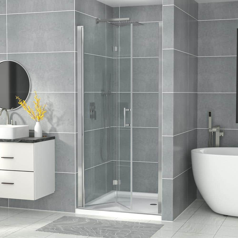 30" x 72" Chrome Semi-Frameless Bi-Fold Shower Door with Clear Glass