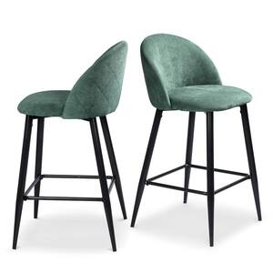 Haseeb 35.4 in. Green Low Back Metal Frame Bar stool with Fabric Seat (Set of 2)