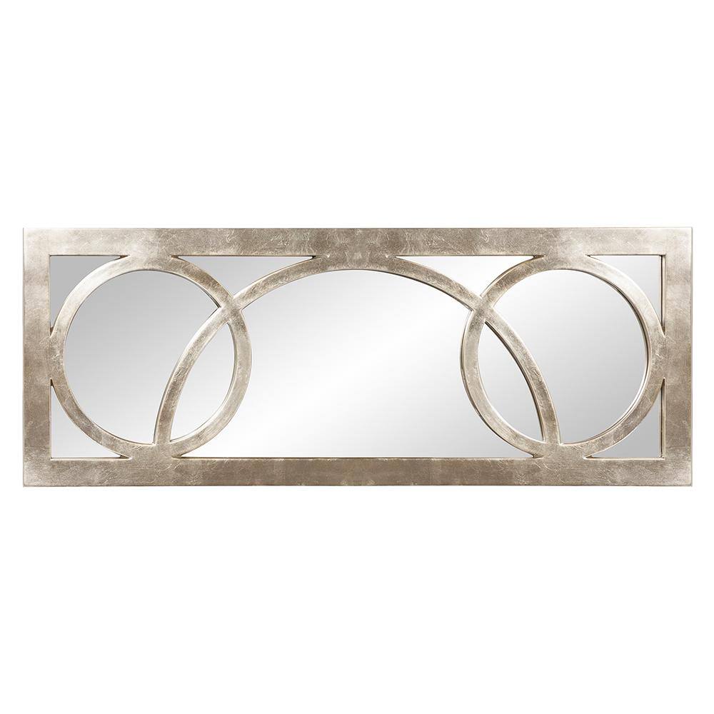 Silver Rectangular Wall Mirror with Circular Overlay, 38" x 15"
