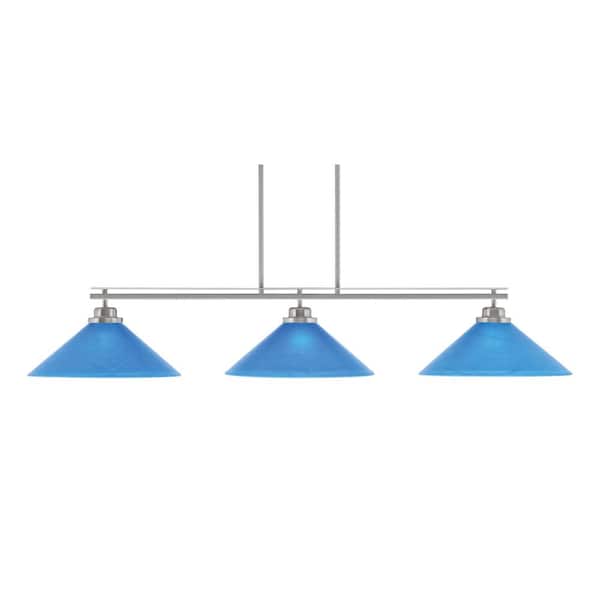 Unbranded Monroe 3-Light Billiard Light, Round Fitter, Brushed Nickel Finish, 16 in. Blue Italian Glass