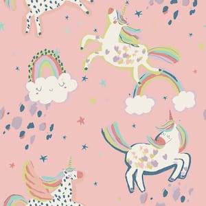 Party Unicorn Pink Removable Wallpaper Sample