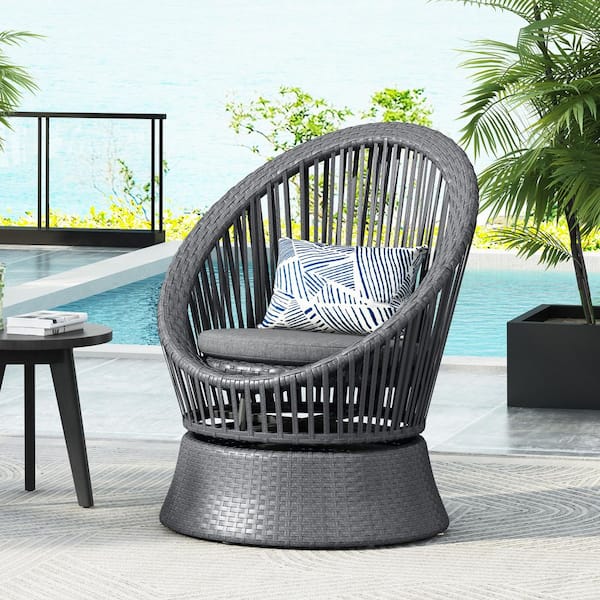 Unbranded 26.7 in. Modern Gray Wicker Outdoor Lounge Chair with Gray Cushions