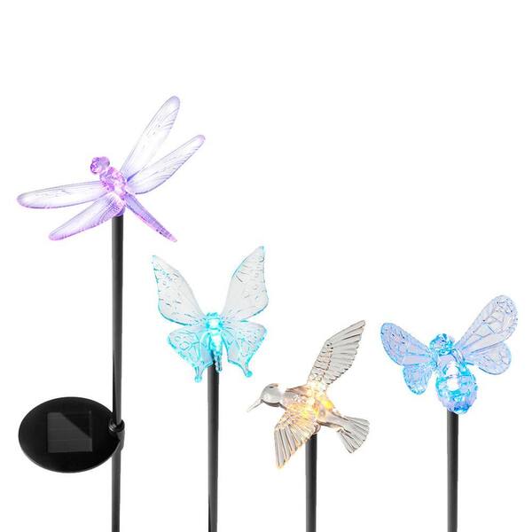 Yards & Beyond Solar Powered LED Assorted Acrylic Insect Garden Stake Set (4-Pack)